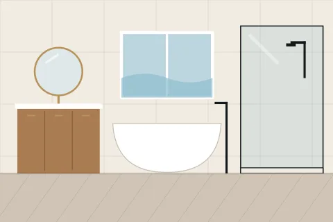 Master bathroom with a walk-in shower, a soaking tub and a double vanity