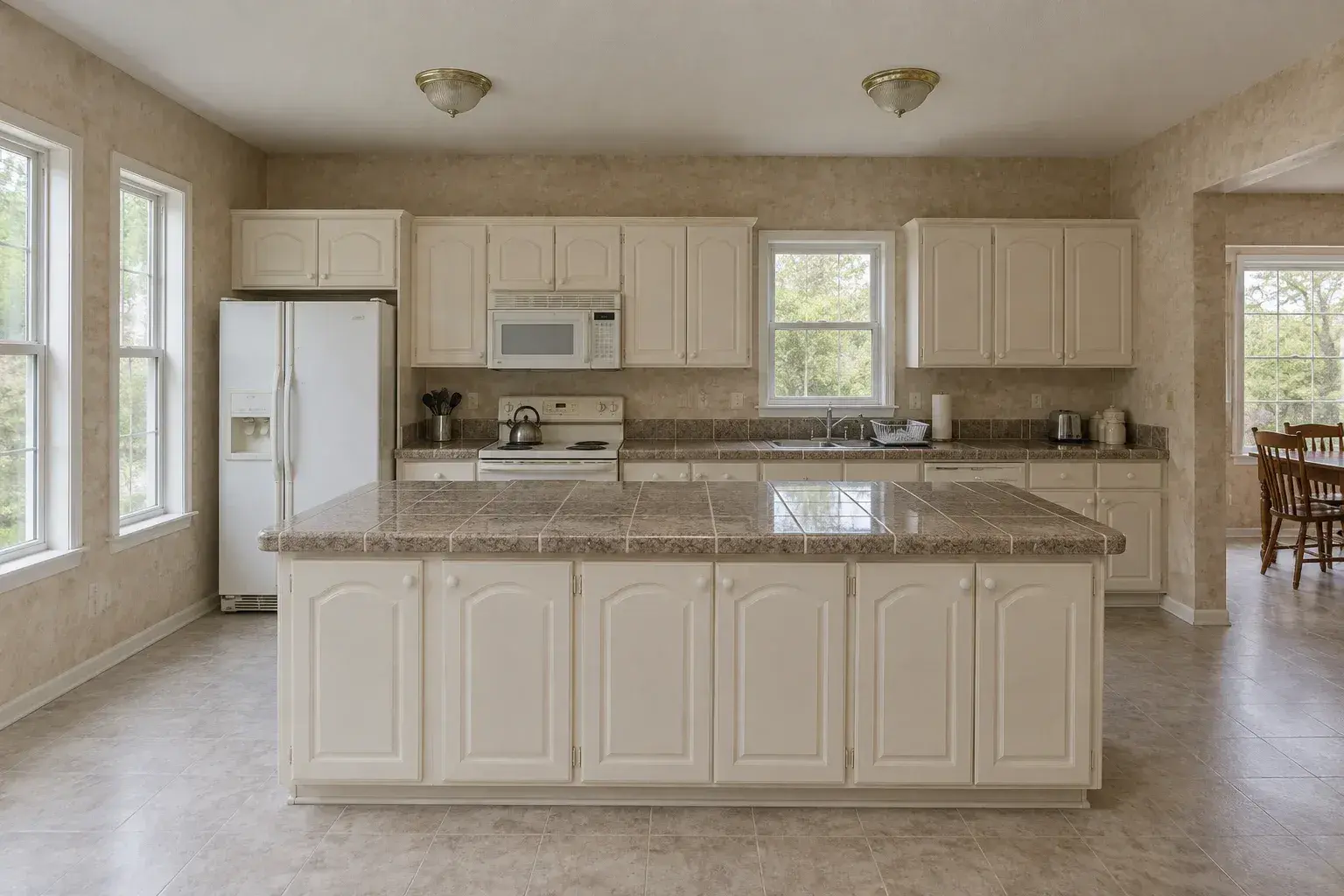 Cream cabinetry before the new island went in