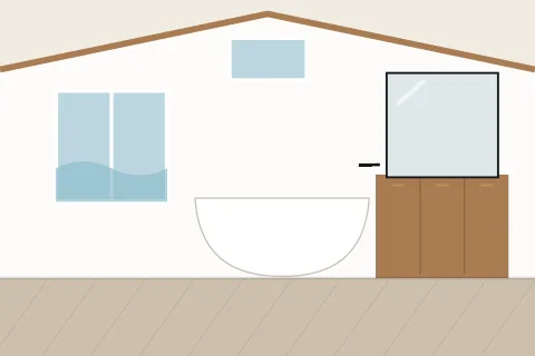 New bathroom addition with a vaulted ceiling, a freestanding tub and a skylight