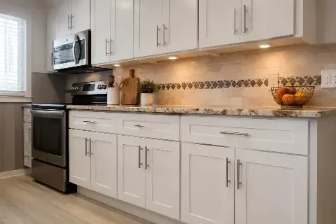 New doors, drawer fronts and veneer on boxes that are worth keeping, at a fraction of replacement.