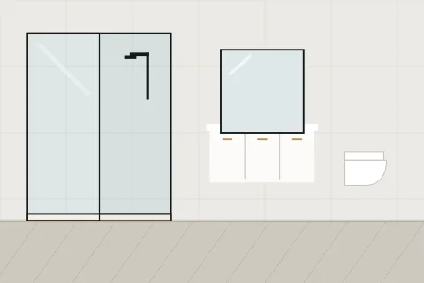 Compact condo bathroom with a sliding glass shower door and a slim vanity