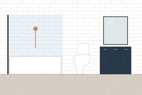 Hall bathroom with a tub and shower combination, subway tile and a single vanity