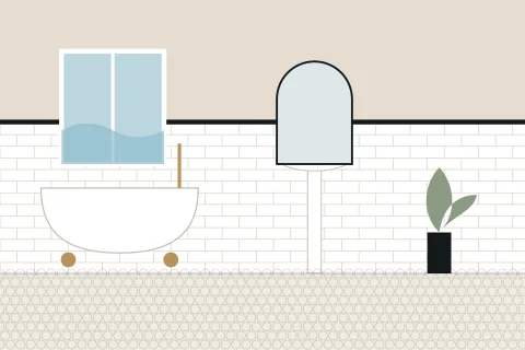 Vintage bathroom with a clawfoot tub, hexagon floor tile and a pedestal sink